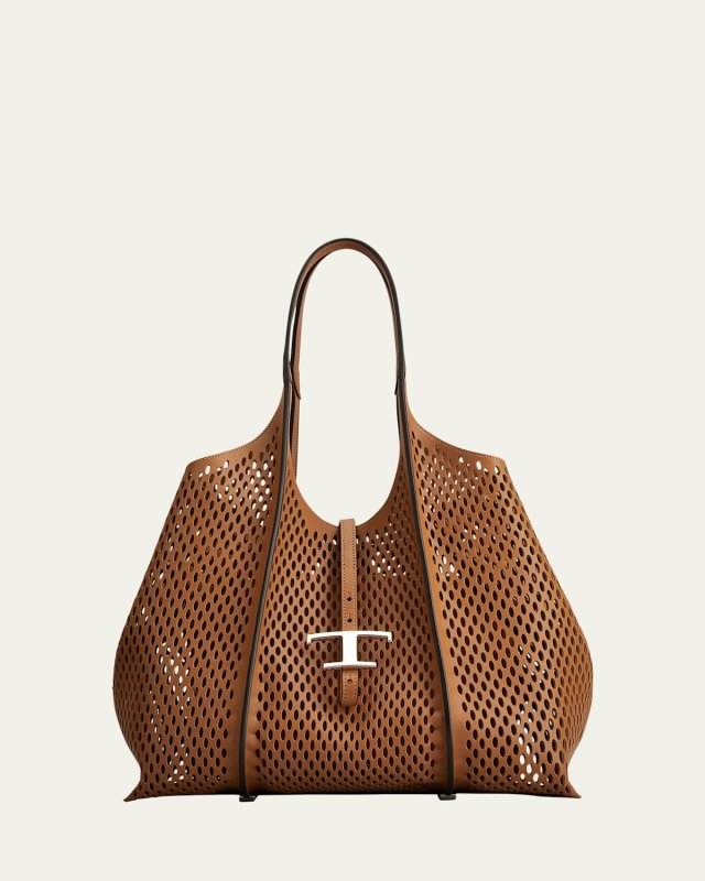 Medium Laser-Cut Leather T Timeless Shopping Tote Bag